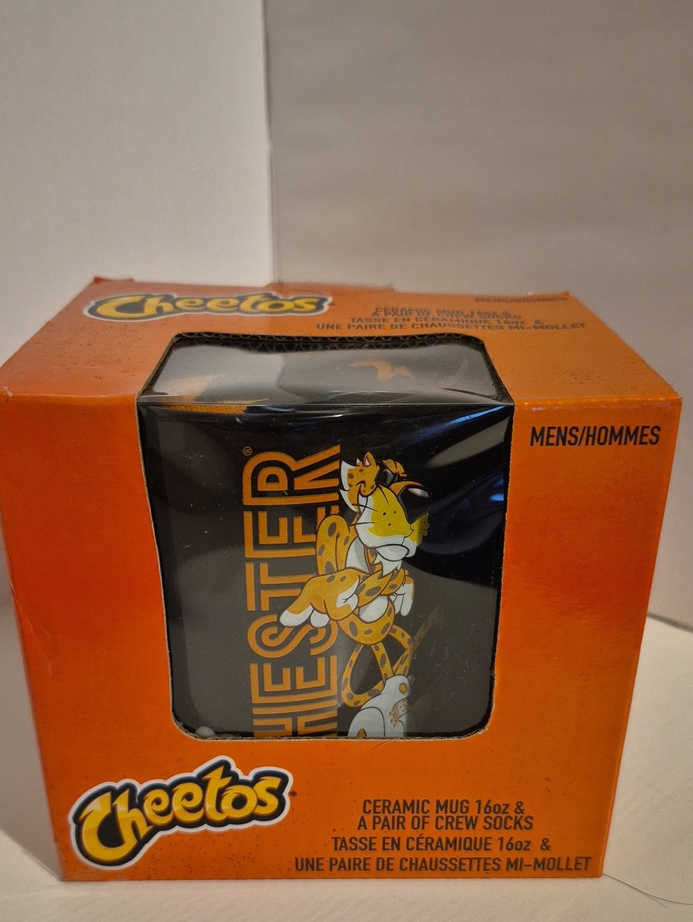 Mens Black & Orange Chester Ceramic Mug and Crew Socks Set